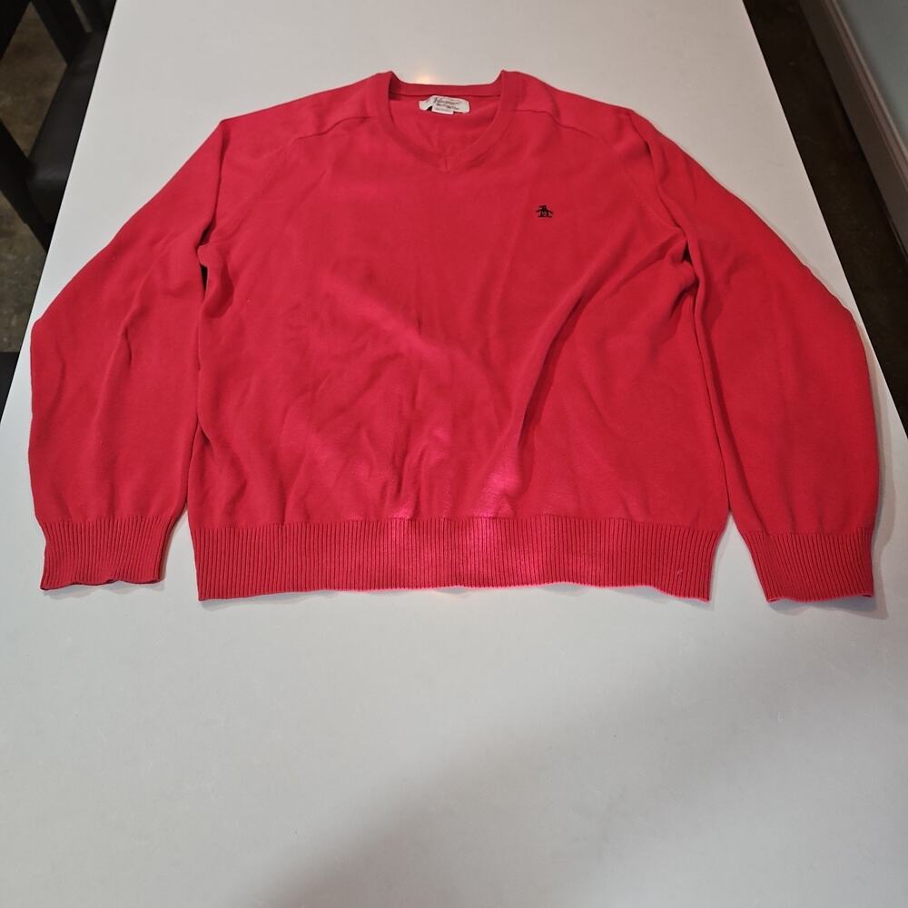 Vtg Penguin Sweater Munsingwear Red V neck Sweater Men Size XL